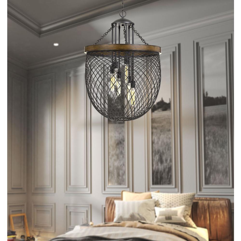 Marion Metal/Wood Mesh Shade Chandelier (Edison Bulbs Not Included), Fx37186 By Cal Lighting | Chandeliers | Moidshstore - 2