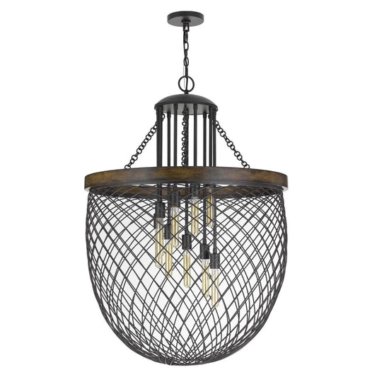 Marion Metal/Wood Mesh Shade Chandelier (Edison Bulbs Not Included), Fx37189 By Cal Lighting | Chandeliers | Moidshstore