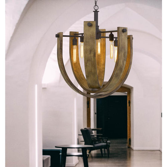 60W X 6 Padova Metal/Wood Chandelier (Edison Bulbs Are Not Included) By Cal Lighting | Chandeliers | Moidshstore