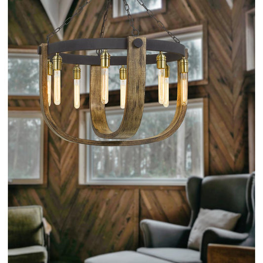 60W X 8 Apulia Metal/Wood Chandelier (Edison Bulbs Are Not Included) By Cal Lighting | Chandeliers | Moidshstore