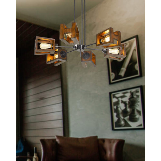 60W X 6 Biel Metal/Wood Chandelier (Edison Bulbs Not Included) By Cal Lighting | Chandeliers | Moidshstore