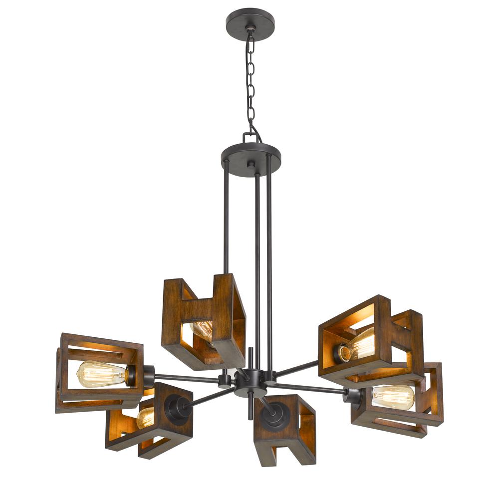 60W X 6 Biel Metal/Wood Chandelier (Edison Bulbs Not Included) By Cal Lighting | Chandeliers | Moidshstore - 2