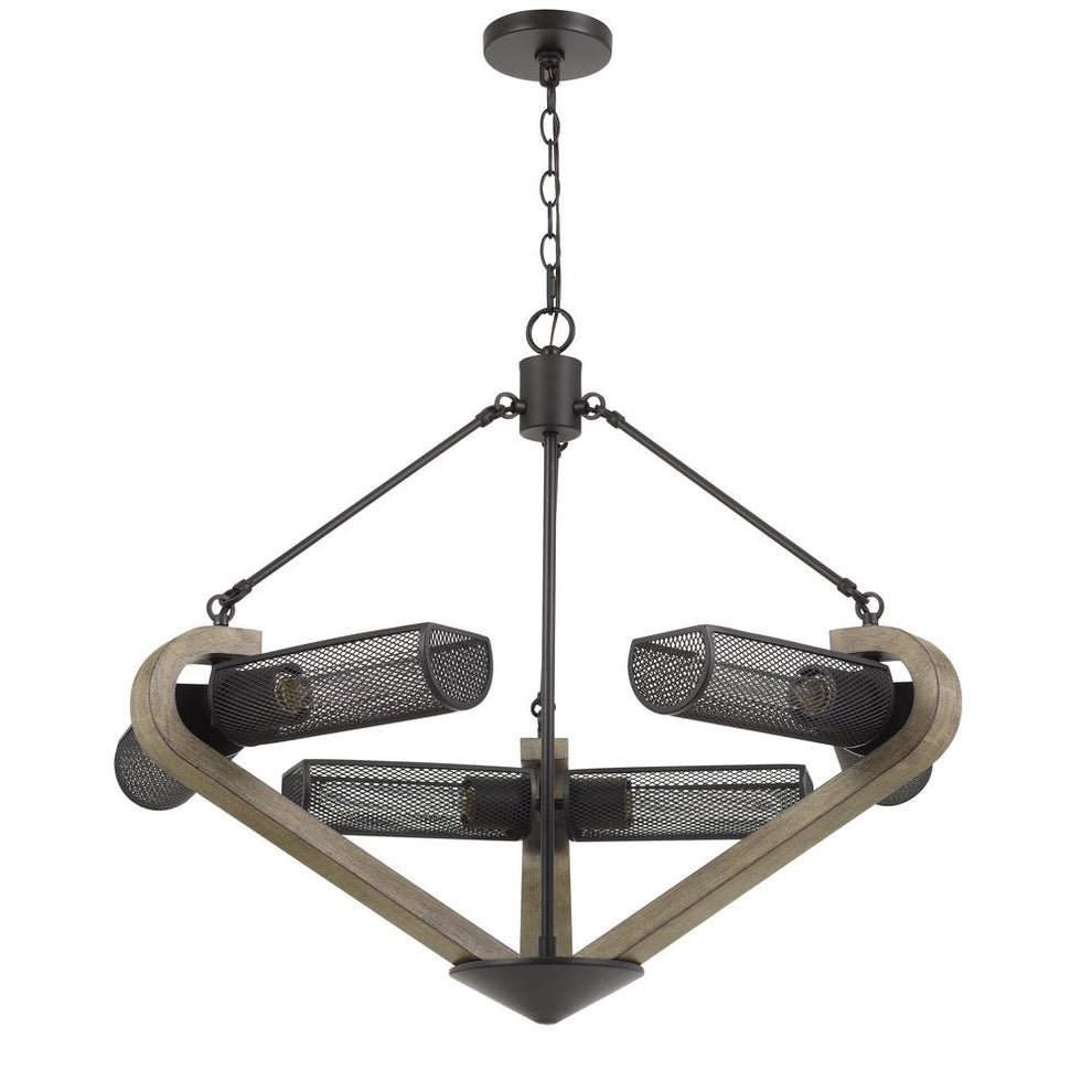 60W X 6 Baden Metal/Wood Chandelier With Mesh Shades (Edison Bulbs Are Not Included) By Cal Lighting | Chandeliers | Moidshstore - 3