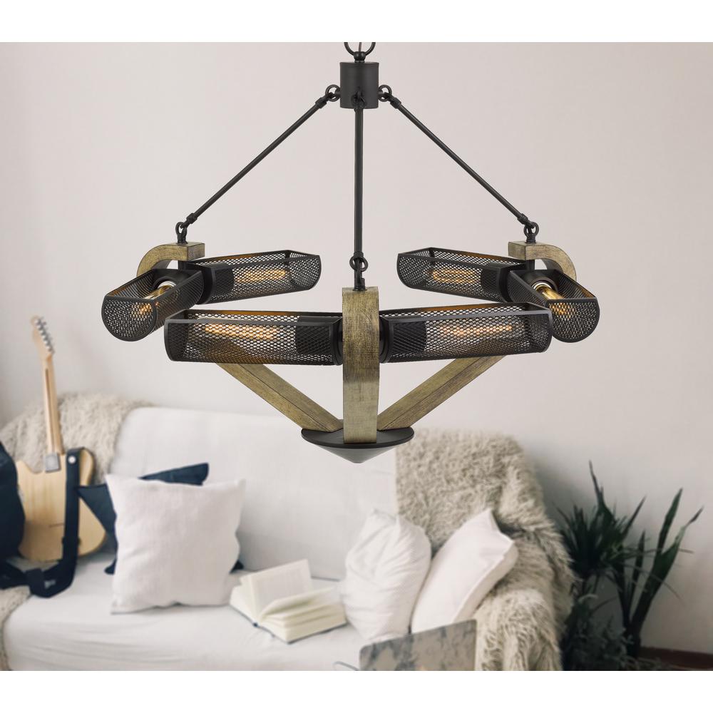 60W X 6 Baden Metal/Wood Chandelier With Mesh Shades (Edison Bulbs Are Not Included) By Cal Lighting | Chandeliers | Moidshstore