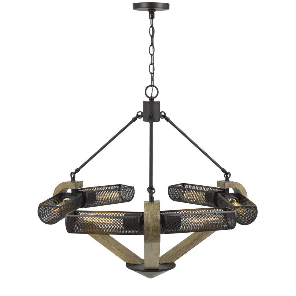 60W X 6 Baden Metal/Wood Chandelier With Mesh Shades (Edison Bulbs Are Not Included) By Cal Lighting | Chandeliers | Moidshstore - 2