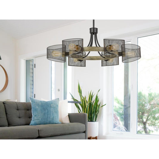 60W X 6 Dronten Metal/Wood Chandelier With Mesh Shades (Edison Bulbs Are Not Included) By Cal Lighting | Chandeliers | Moidshstore