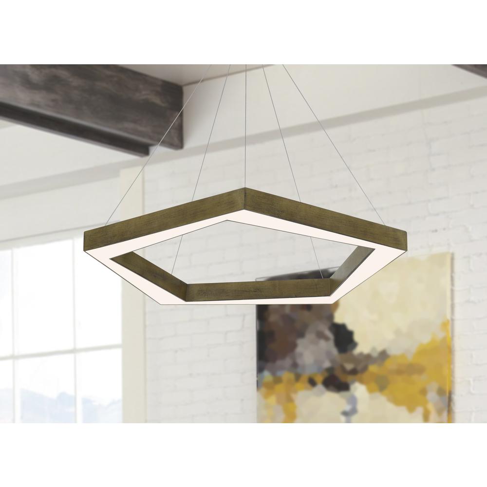 Metz Dimmable Integrated Led Polygon Pine Wood Pendant Fixture. 38W, 3000 Lumen, 3000K, Pine By Cal Lighting | Chandeliers | Moidshstore - 2
