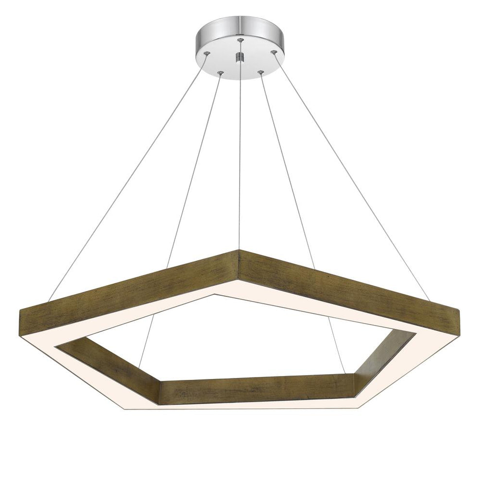 Metz Dimmable Integrated Led Polygon Pine Wood Pendant Fixture. 38W, 3000 Lumen, 3000K, Pine By Cal Lighting | Chandeliers | Moidshstore - 3