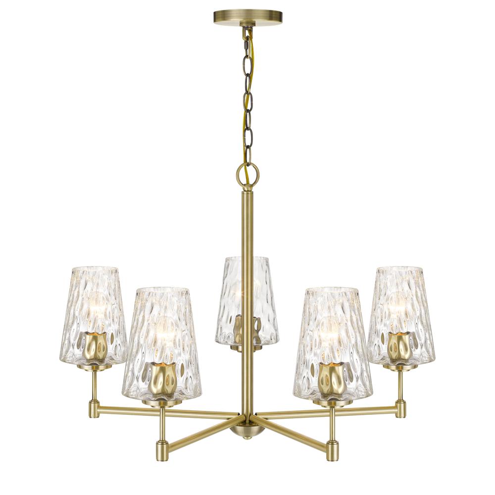60W X 5 Crestwood Metal Chandelier With Textured Glass Shades, Antique Brass By Cal Lighting | Chandeliers | Moidshstore - 3