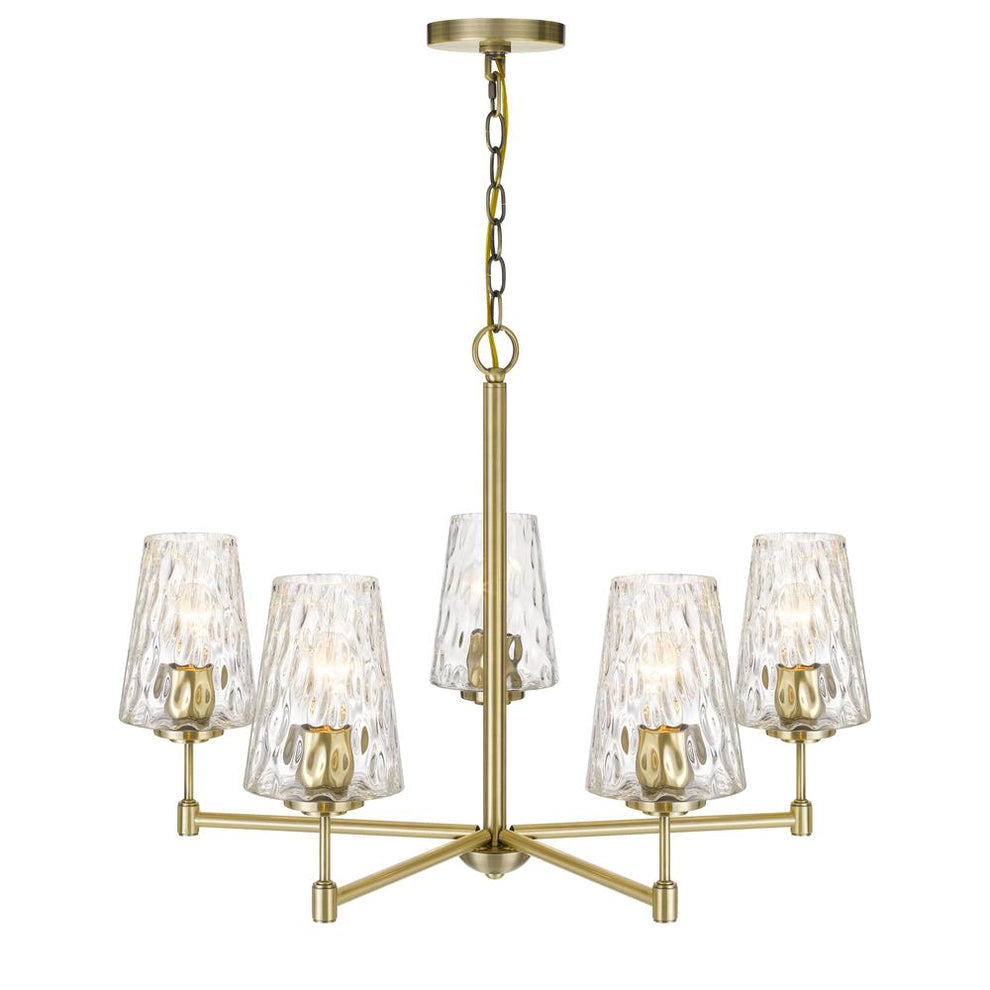 60W X 5 Crestwood Metal Chandelier With Textured Glass Shades, Antique Brass By Cal Lighting | Chandeliers | Moidshstore - 3