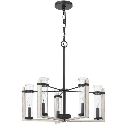 60Wx  5 Olivette Metal Chandelier With Glass Shade, White Washed By Cal Lighting | Chandeliers | Moidshstore
