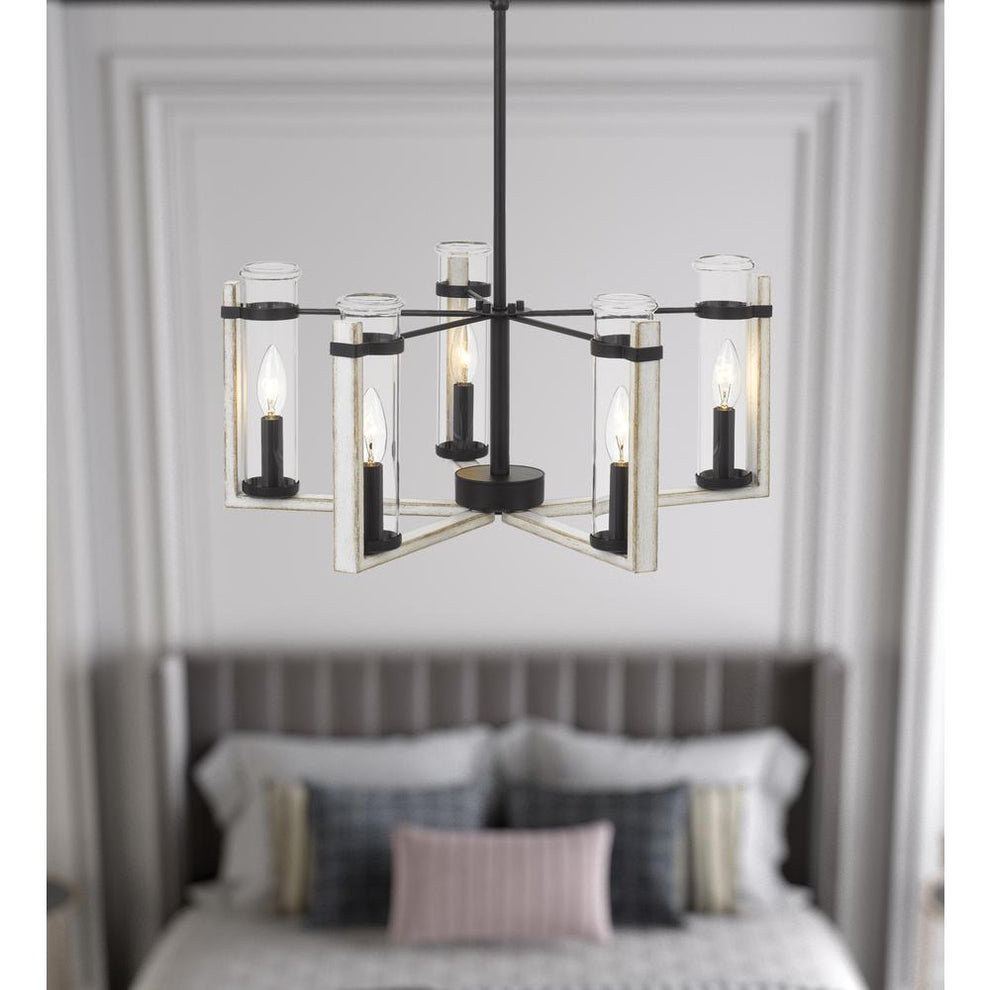 60Wx  5 Olivette Metal Chandelier With Glass Shade, White Washed By Cal Lighting | Chandeliers | Moidshstore - 2