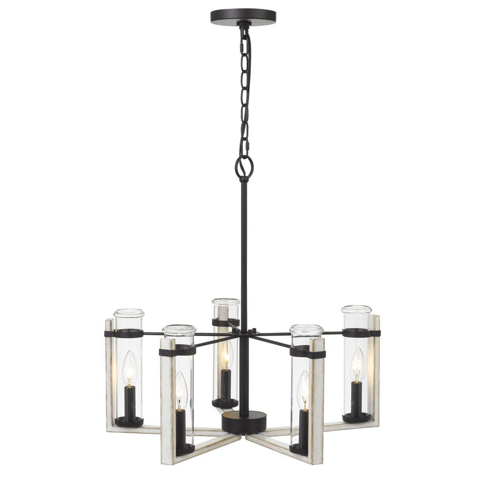 60Wx  5 Olivette Metal Chandelier With Glass Shade, White Washed By Cal Lighting | Chandeliers | Moidshstore - 3