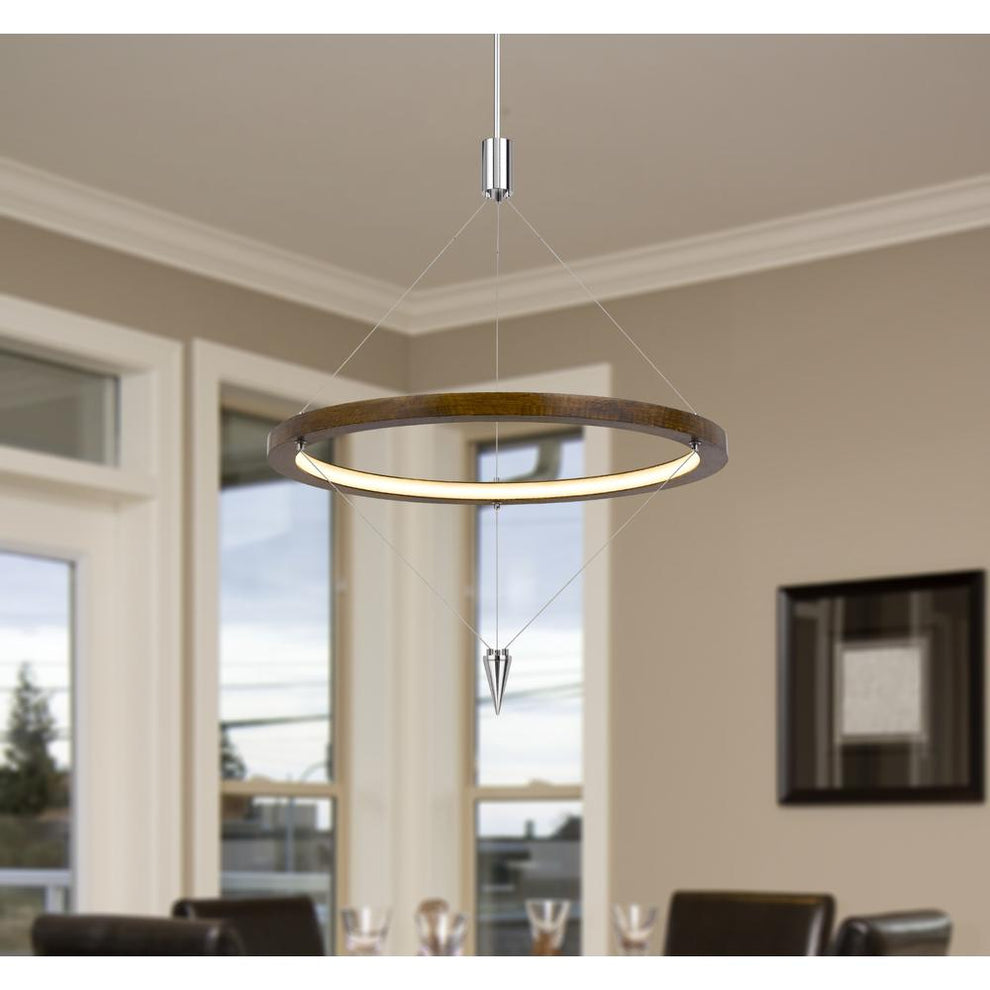 Viterbo Integrated Dimmable Led Pine Wood Pendant Fixture With Suspended Steel Braided Wire. 24W, 1920 Lumen, 3000K, Pine By Cal Lighting | Chandeliers | Moidshstore - 2