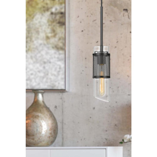 60W Savona Double Layer Glass/Metal Mini Pendant With Mesh Metal Shade. (Edison Bulb Not Included), Black By Cal Lighting | Pendant Lamps | Moidshstore