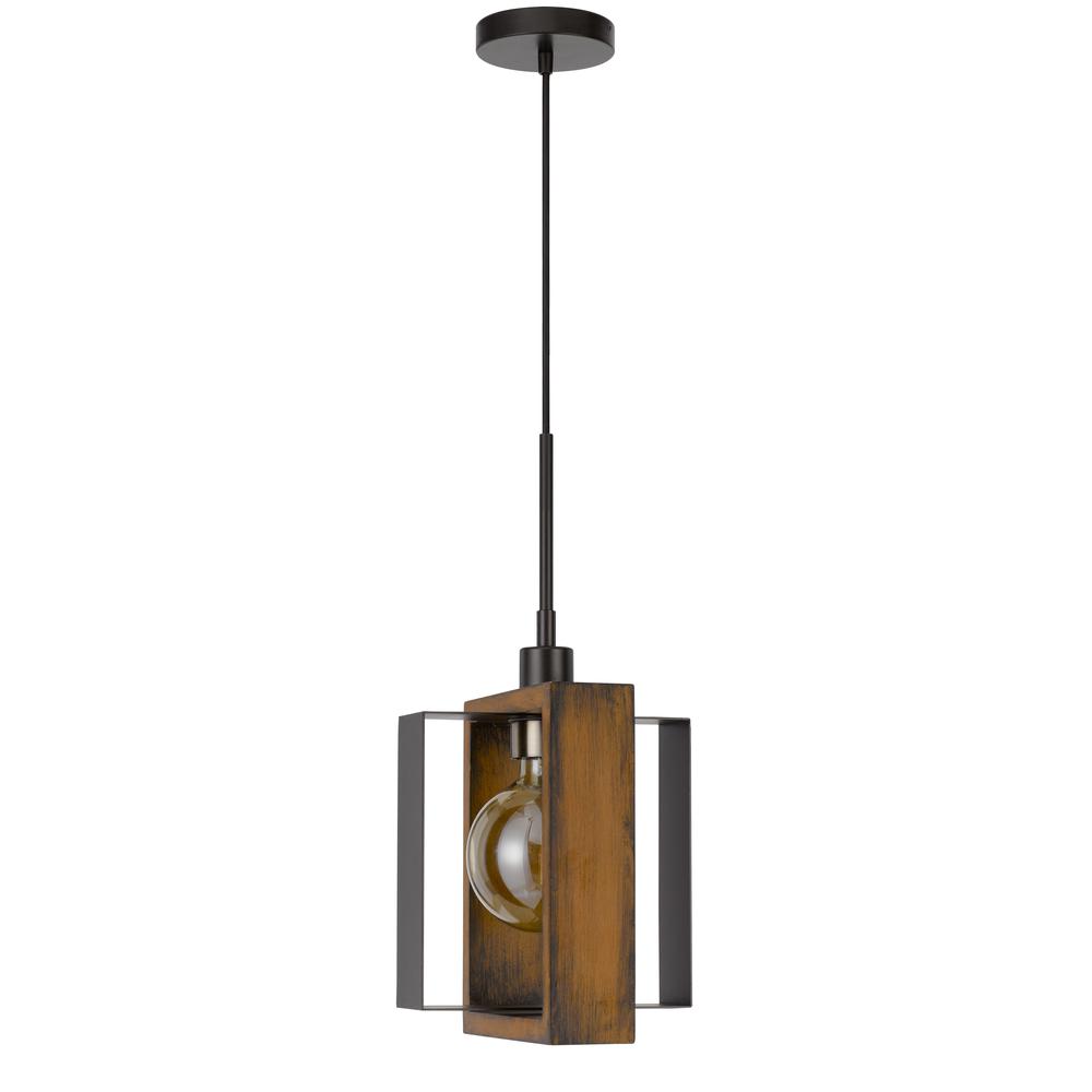 60W Agrigento Pine Wood/Metal Mini Pendant Fixture (Edison Bulb Included), Wood/Black By Cal Lighting | Pendant Lamps | Moidshstore - 3