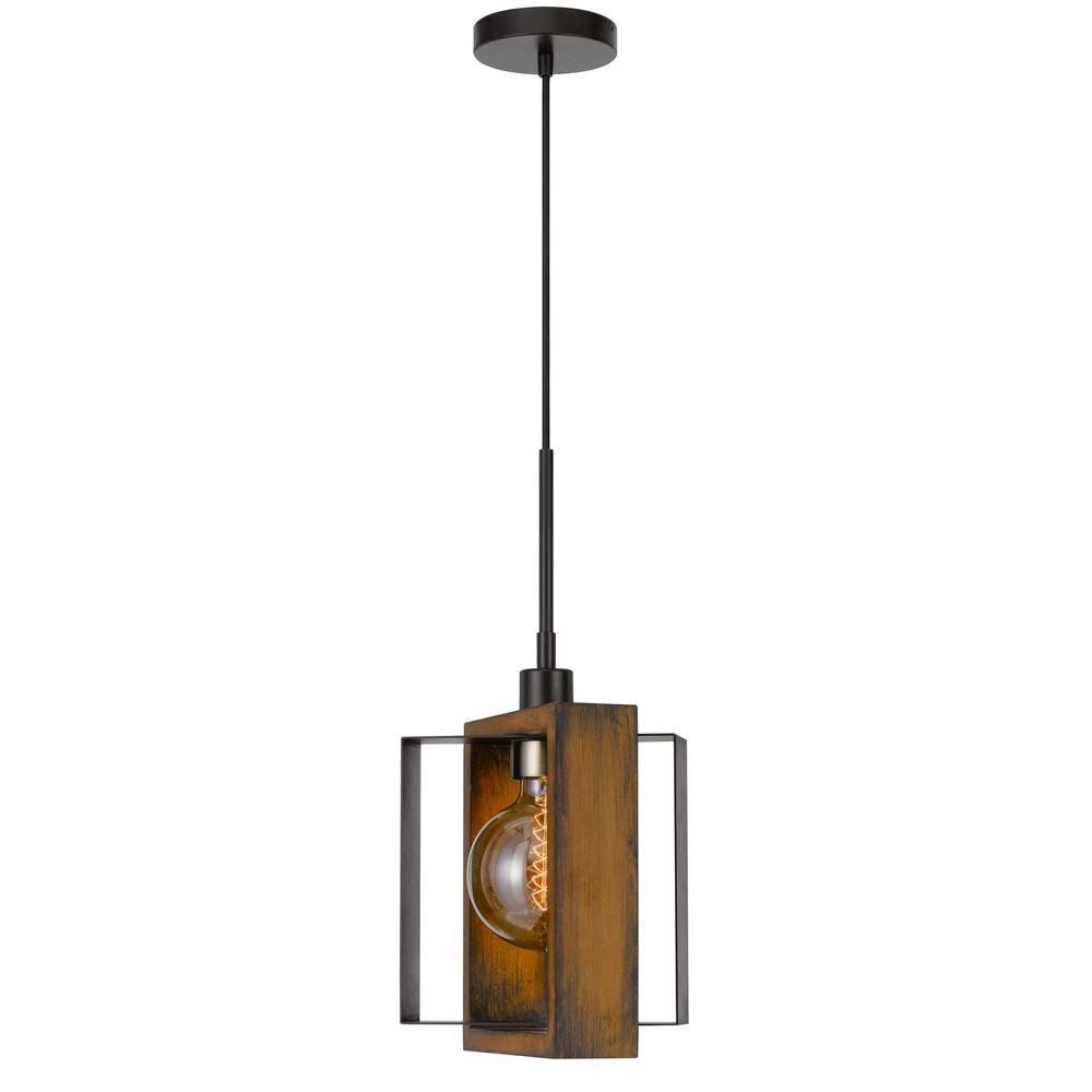 60W Agrigento Pine Wood/Metal Mini Pendant Fixture (Edison Bulb Included), Wood/Black By Cal Lighting | Pendant Lamps | Moidshstore - 2