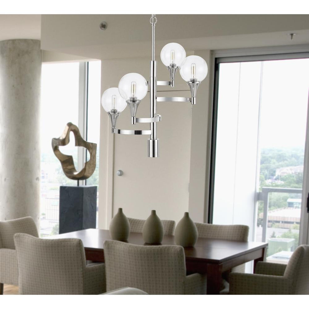 15W X 4 Milbank Metal Chandelier With A 3K Gu10 Led 6W Down Light (Bulb Included) Clear Round Glass Shades By Cal Lighting | Chandeliers | Moidshstore - 2
