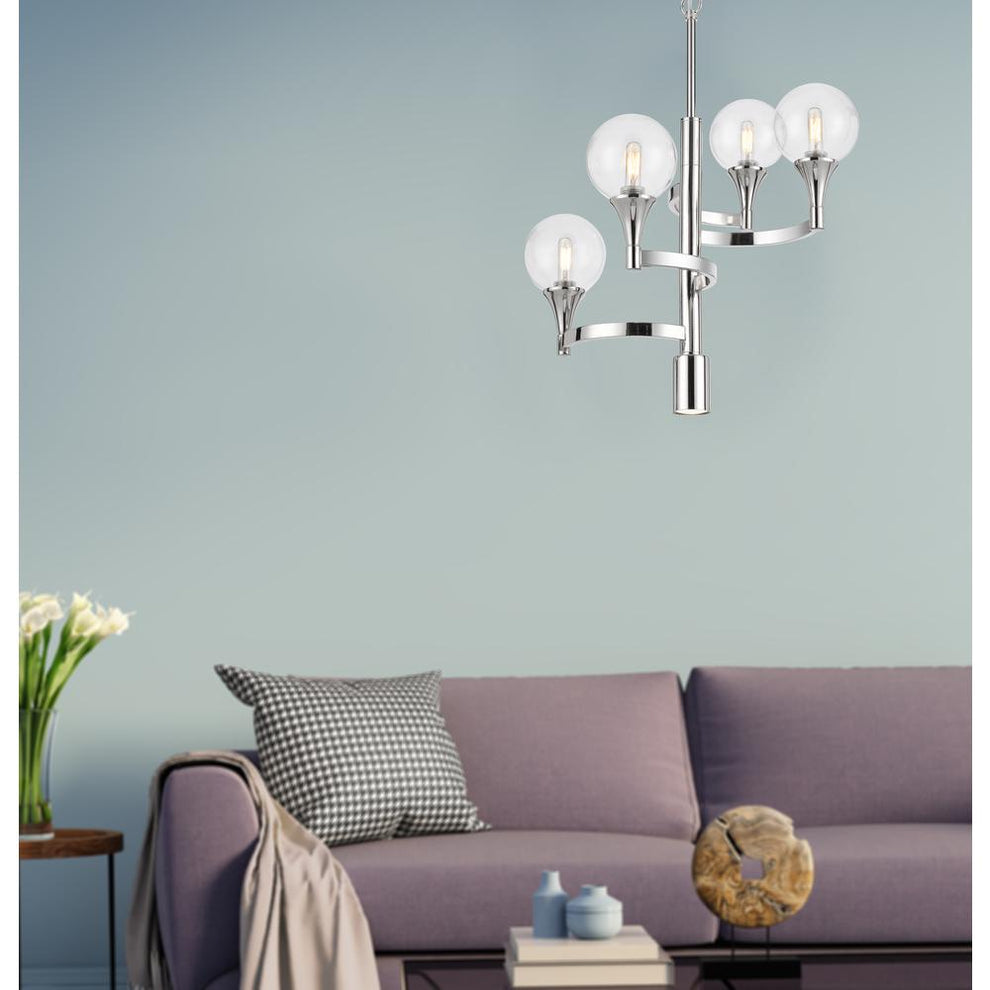 15W X 4 Milbank Metal Chandelier With A 3K Gu10 Led 6W Down Light (Bulb Included) Clear Round Glass Shades By Cal Lighting | Chandeliers | Moidshstore - 3