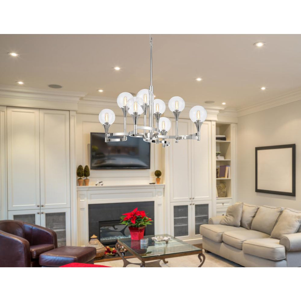 15W X 8 Milbank Metal Chandelier And Clear Round Glass Shades By Cal Lighting | Chandeliers | Moidshstore - 3