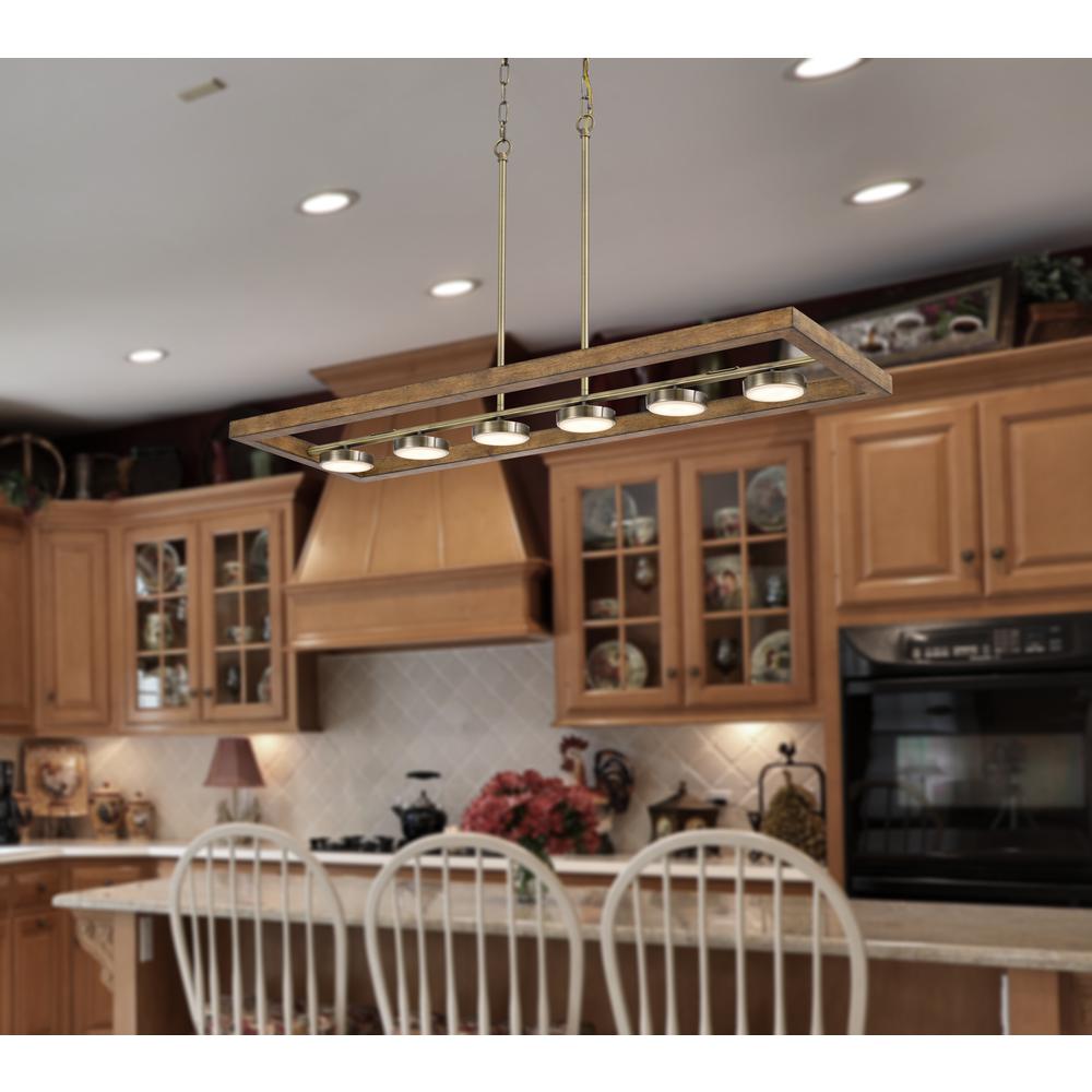 5W X 6, 30W, 3000K, 2200 Lumen Kelso Dimmable Integrated Led Rubber Wood Island Chandelier By Cal Lighting | Chandeliers | Moidshstore - 2