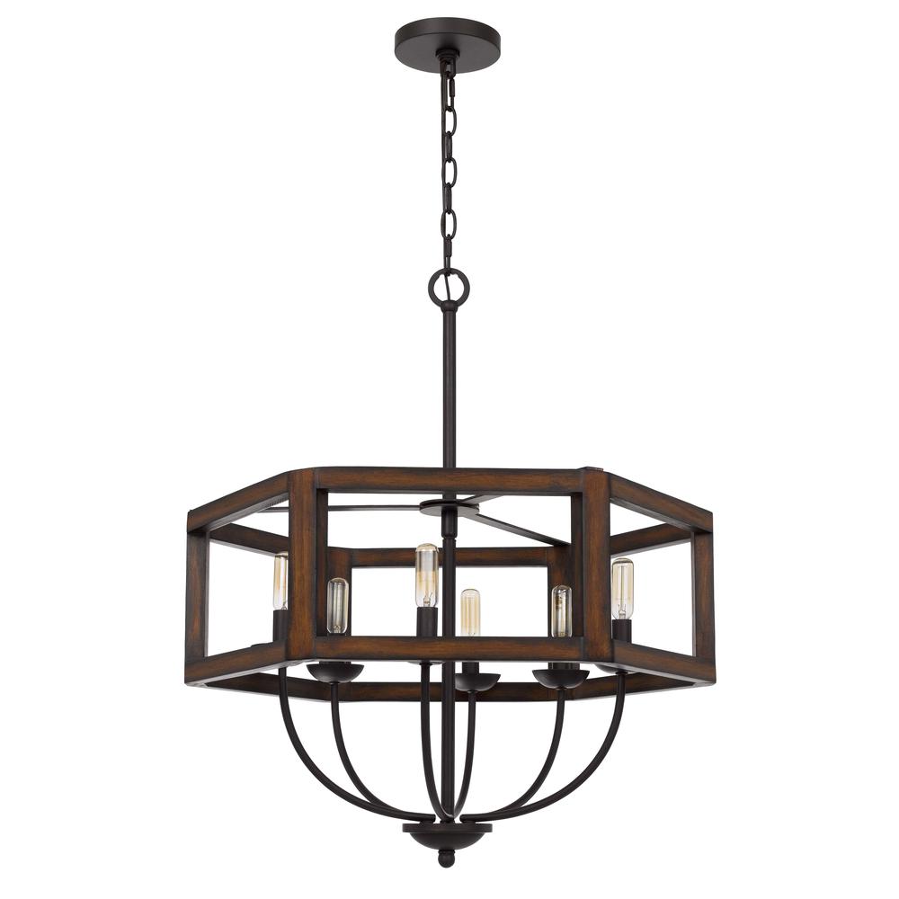 60W X 6 Renton Hexagon Rubber Wood / Metal Chandelier By Cal Lighting | Chandeliers | Moidshstore