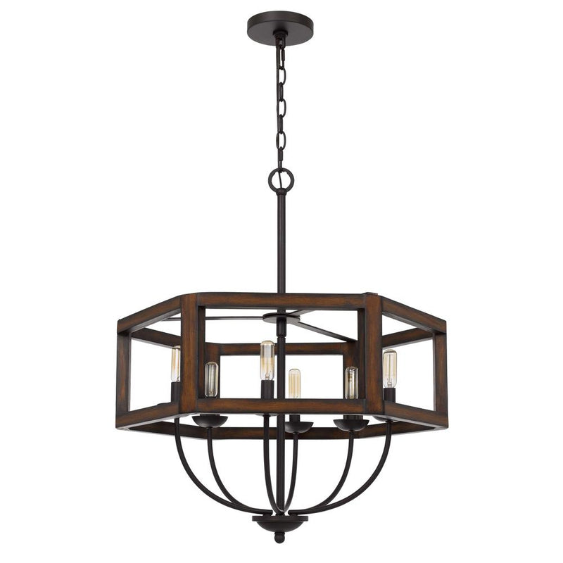60W X 6 Renton Hexagon Rubber Wood / Metal Chandelier By Cal Lighting | Chandeliers | Moidshstore