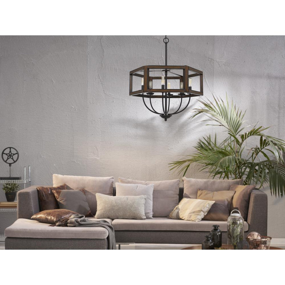 60W X 6 Renton Hexagon Rubber Wood / Metal Chandelier By Cal Lighting | Chandeliers | Moidshstore - 3