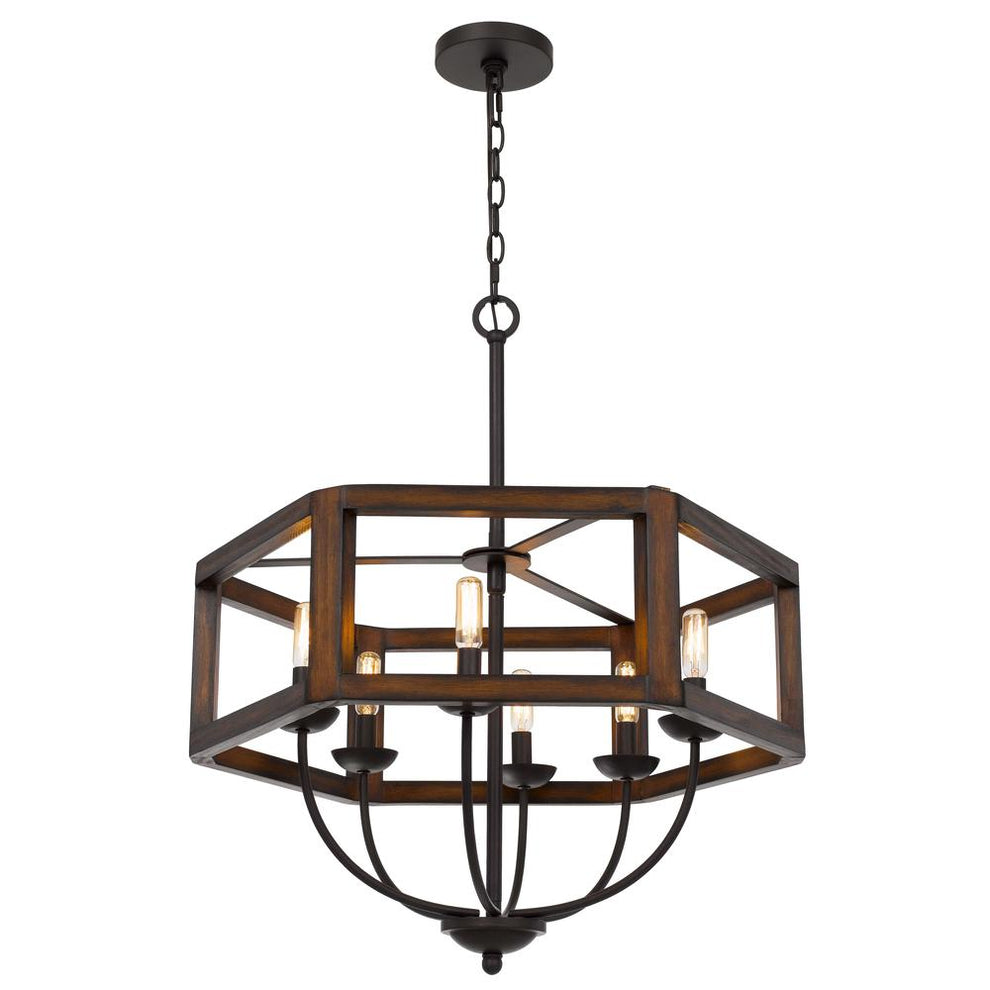 60W X 6 Renton Hexagon Rubber Wood / Metal Chandelier By Cal Lighting | Chandeliers | Moidshstore - 4