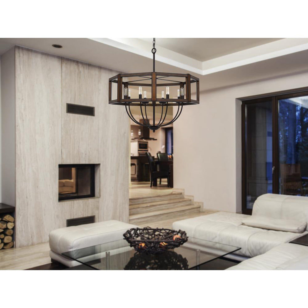 60W X 8 Renton Hexagon Rubber Wood / Metal Chandelier By Cal Lighting | Chandeliers | Moidshstore - 2