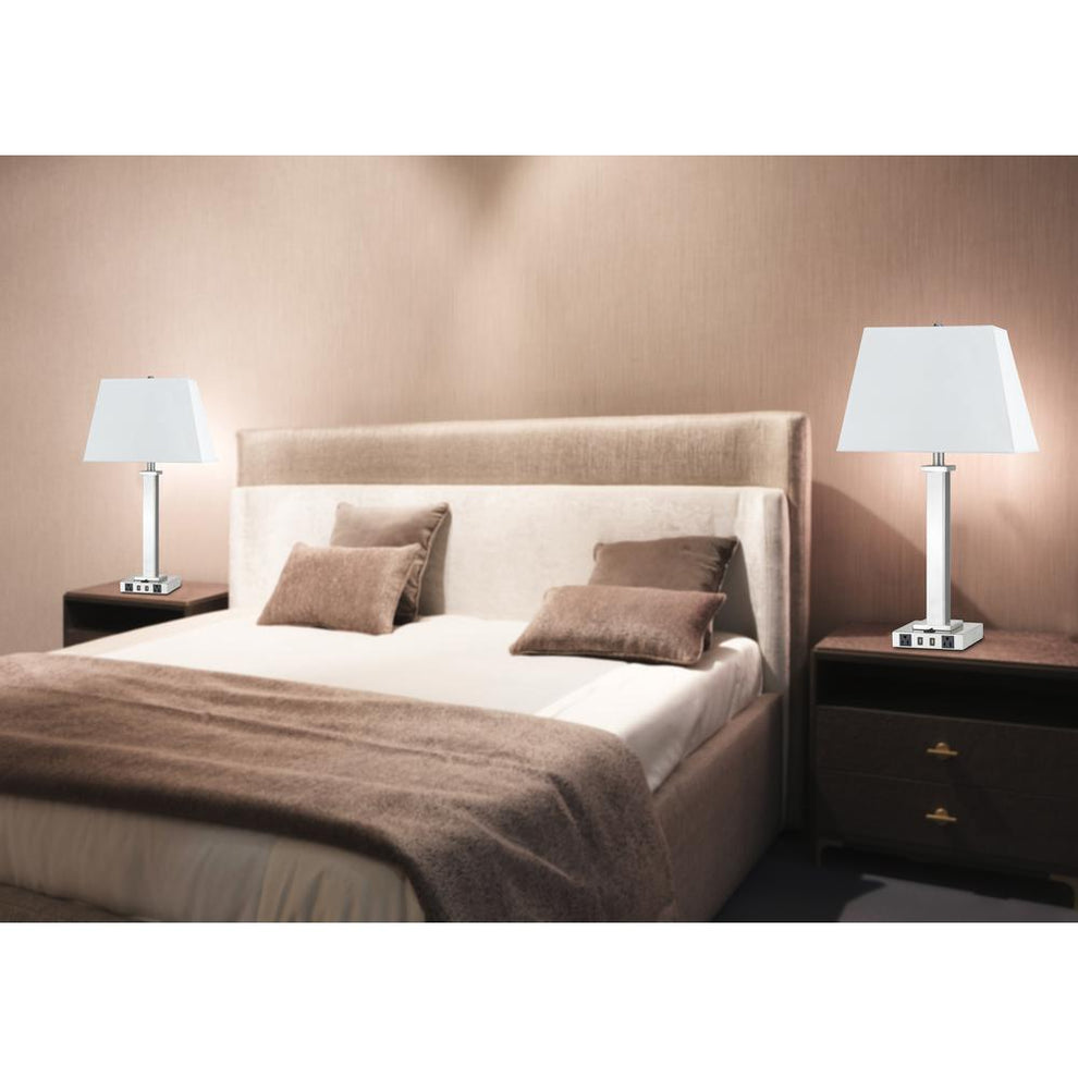 100W Metal Night Stand Lamp With 2 Usb And 2 Power Outlets, On Off Rocker Base Switch, La60003Tb9Rbs By Cal Lighting | Table Lamps | Moidshstore - 2