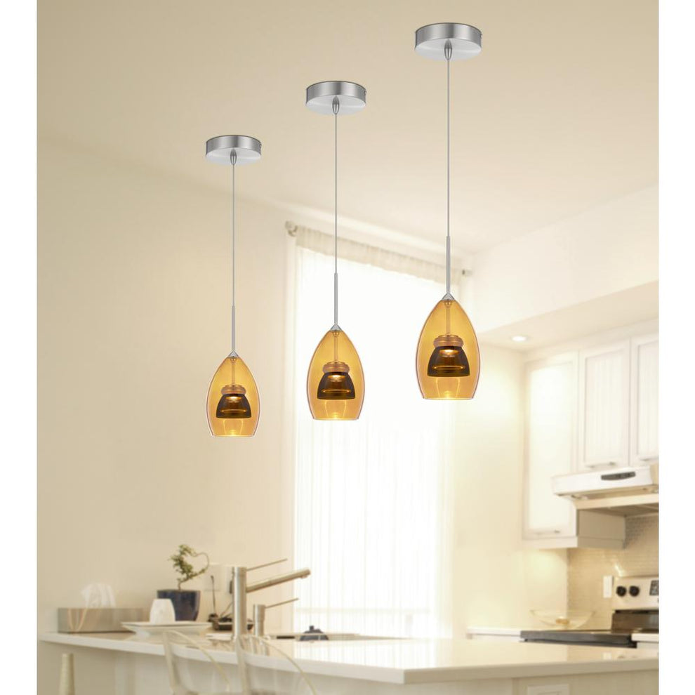 Integrated Dimmable Led Double Glass Mini Pendant Light. 6W, 450 Lumen, 3000K, Amber/Smoke By Cal Lighting | Pendant Lamps | Moidshstore - 3