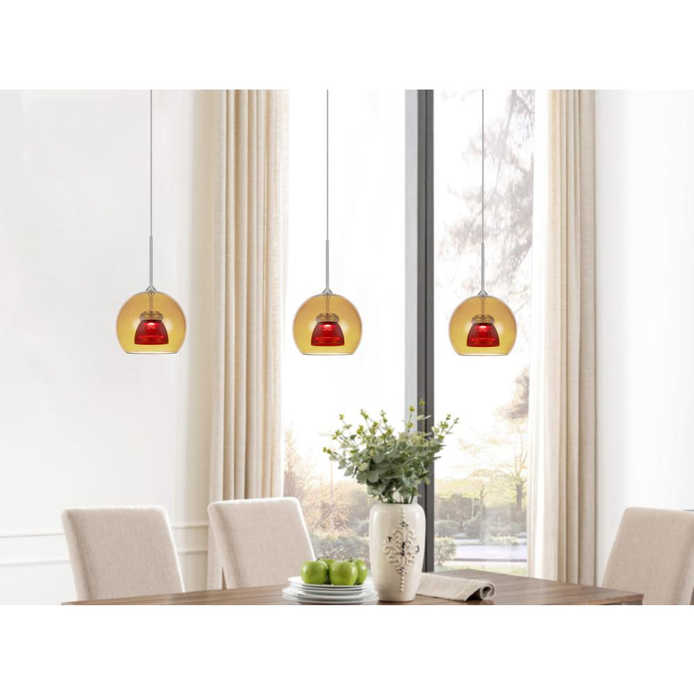 Integrated Dimmable Led Double Glass Mini Pendant Light. 6W, 450 Lumen, 3000K In Amber/Red By Cal Lighting | Pendant Lamps | Moidshstore - 3