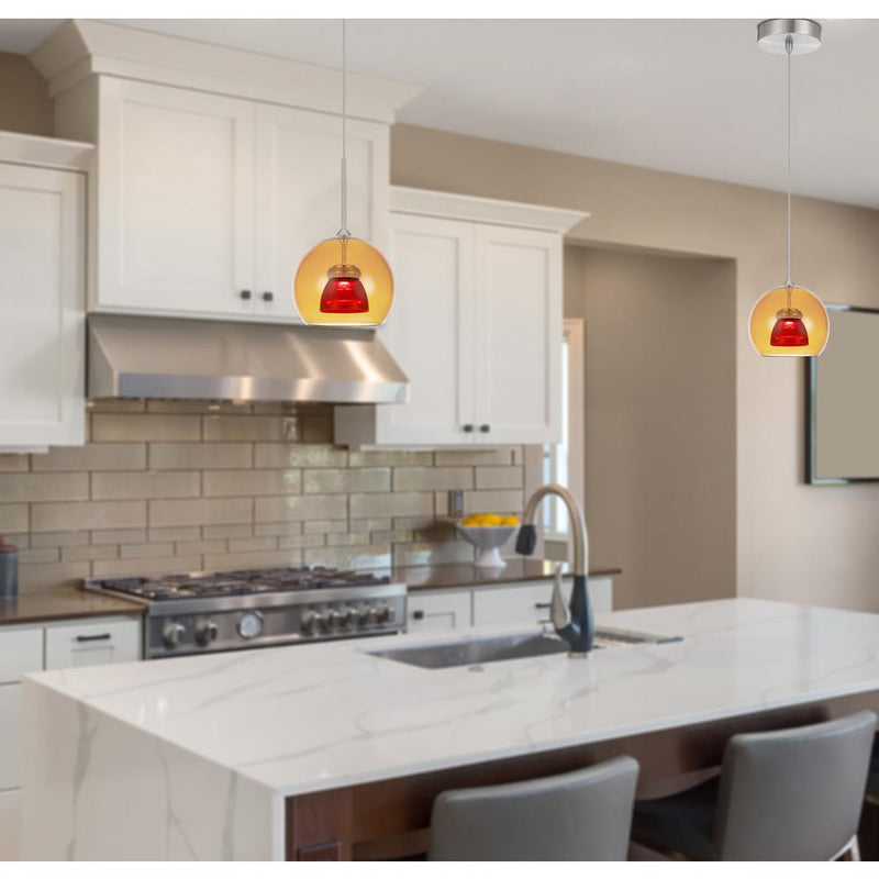 Integrated Dimmable Led Double Glass Mini Pendant Light. 6W, 450 Lumen, 3000K In Amber/Red By Cal Lighting | Pendant Lamps | Moidshstore