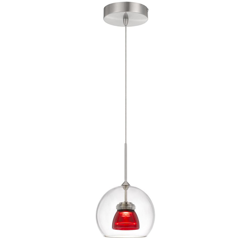 Integrated Dimmable Led Double Glass Mini Pendant Light. 6W, 450 Lumen, 3000K In Red Clear By Cal Lighting | Pendant Lamps | Moidshstore - 2