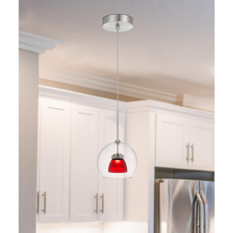 Integrated Dimmable Led Double Glass Mini Pendant Light. 6W, 450 Lumen, 3000K In Frosted Red By Cal Lighting | Pendant Lamps | Moidshstore - 3