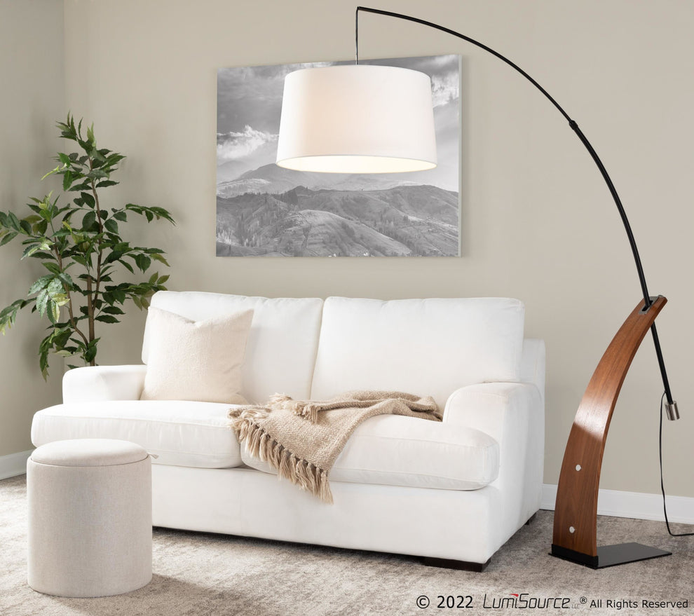 Robyn Mid-Century Modern Floor Lamp in Natural Wood and Black Metal with Black Linen Shade By LumiSource | Floor Lamps | Modishstore - 22
