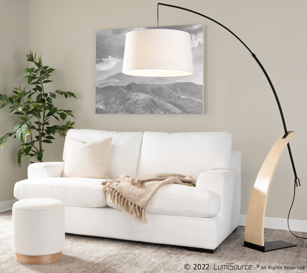 Robyn Mid-Century Modern Floor Lamp in Natural Wood and Black Metal with Black Linen Shade By LumiSource | Floor Lamps | Modishstore - 13