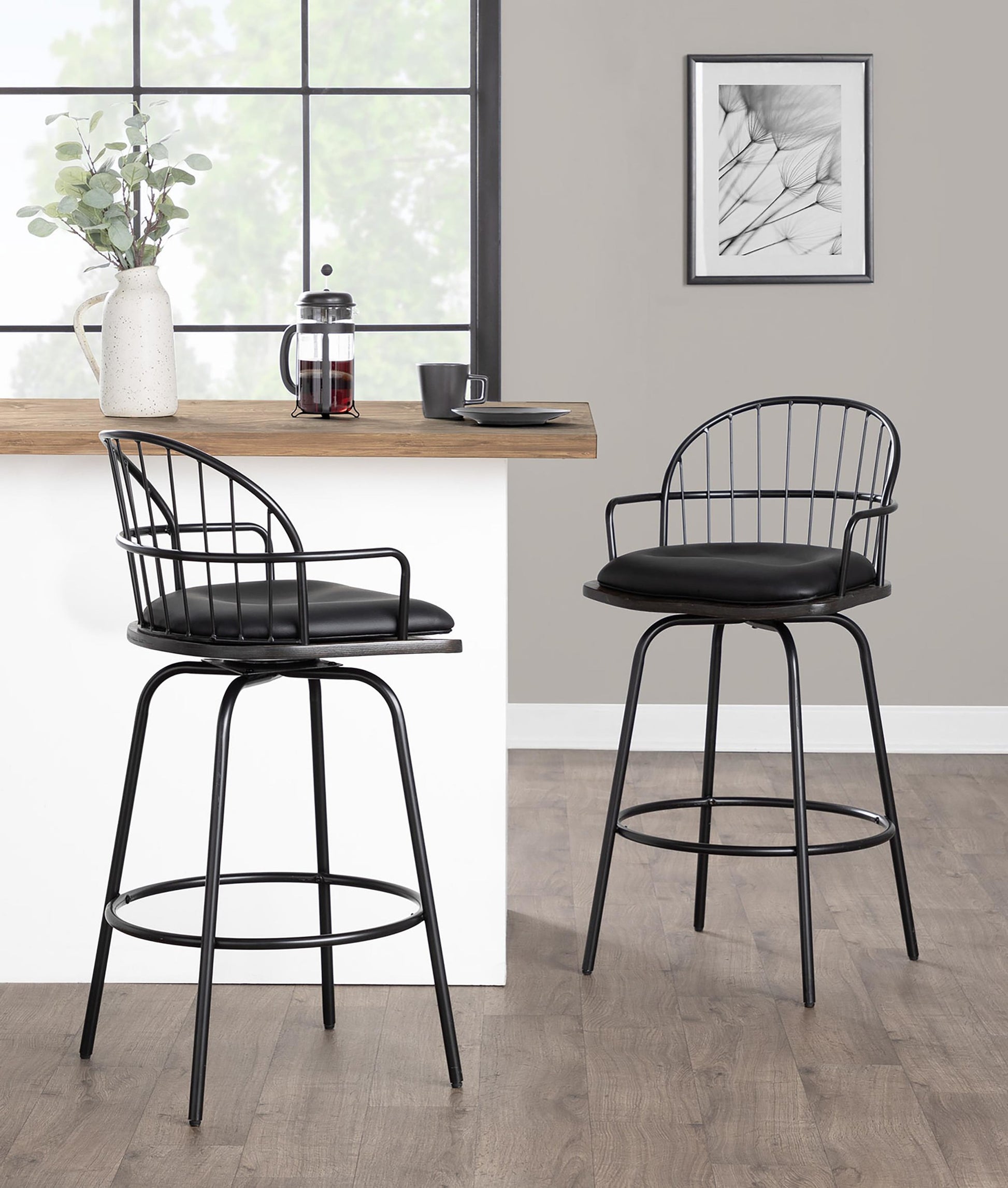 Riley Claire 26" Fixed-Height Counter Stool with Arms - Set of 2 By LumiSource | Counter Stools | Modishstore