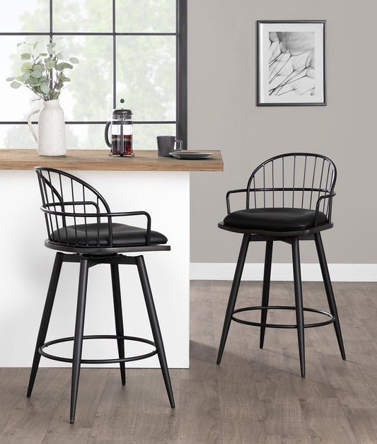 Riley 26" Fixed-Height Counter Stool with Arms - Set of 2 By LumiSource | Counter Stools | Modishstore