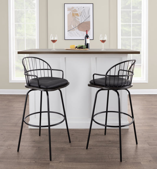 Riley Claire 30" Fixed-Height Barstool with Arms - Set of 2 Walnut Black By LumiSource | Bar Stools | Modishstore