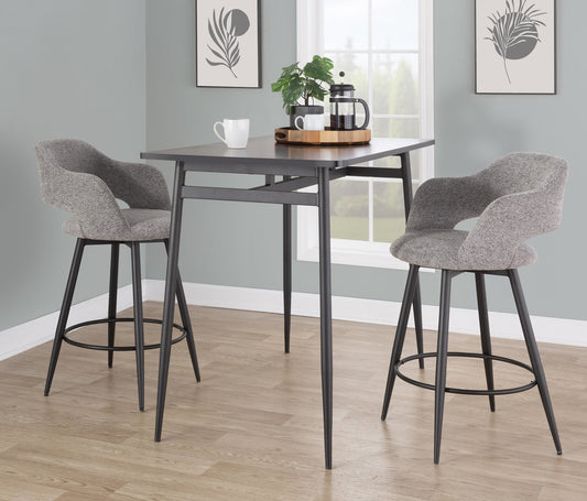 Margarite 26" Contemporary Fixed-Height Counter Stool with Swivel in Matte Black Metal and Grey Fabric with Round Metal Footrest By LumiSource - Set of 2 | Counter Stools | Modishstore