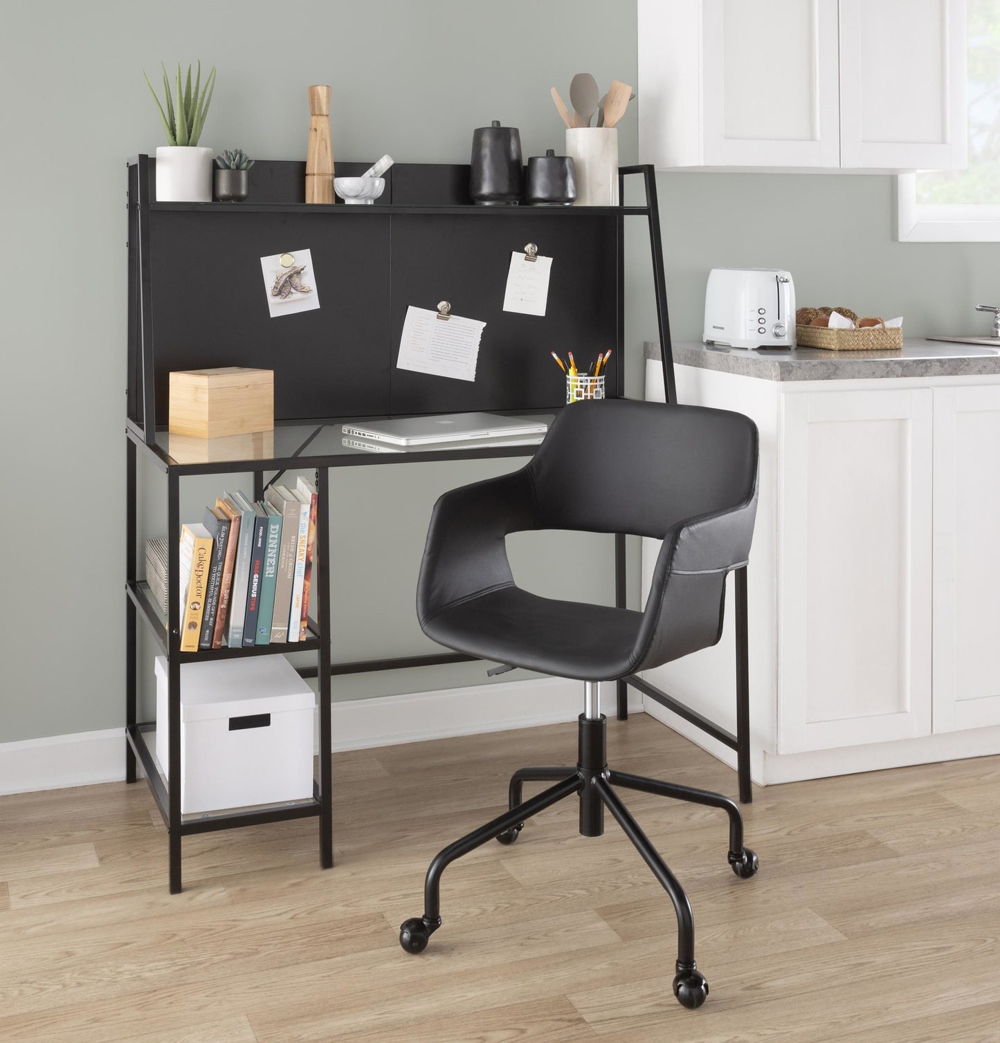 Margarite Contemporary Adjustable Office Chair in Black Metal and Black Faux Leather By LumiSource | Office Chairs | Modishstore