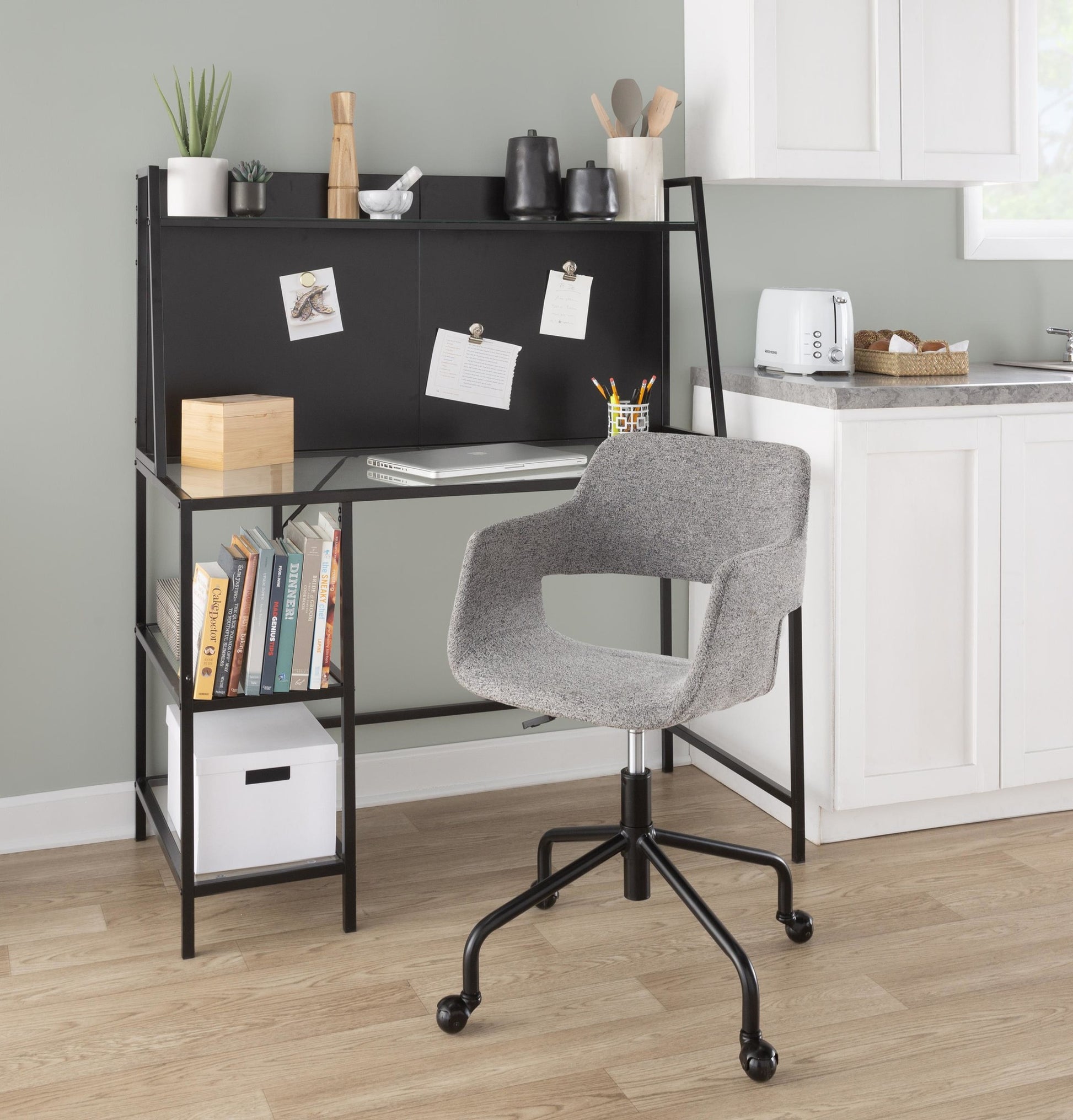 Margarite Contemporary Adjustable Office Chair in Black Metal and Grey Fabric By LumiSource | Office Chairs | Modishstore - 4