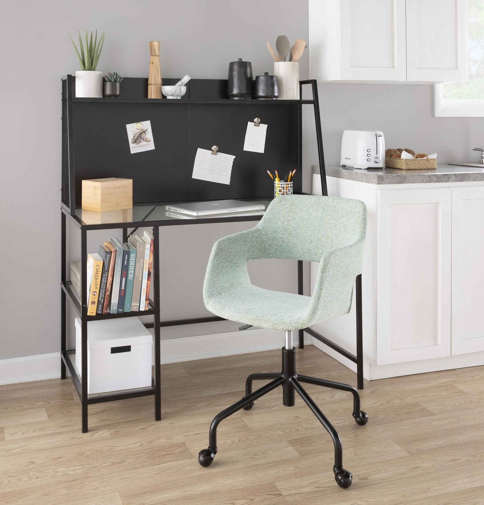 Margarite Contemporary Adjustable Office Chair in Black Metal and Grey Fabric By LumiSource | Office Chairs | Modishstore - 11