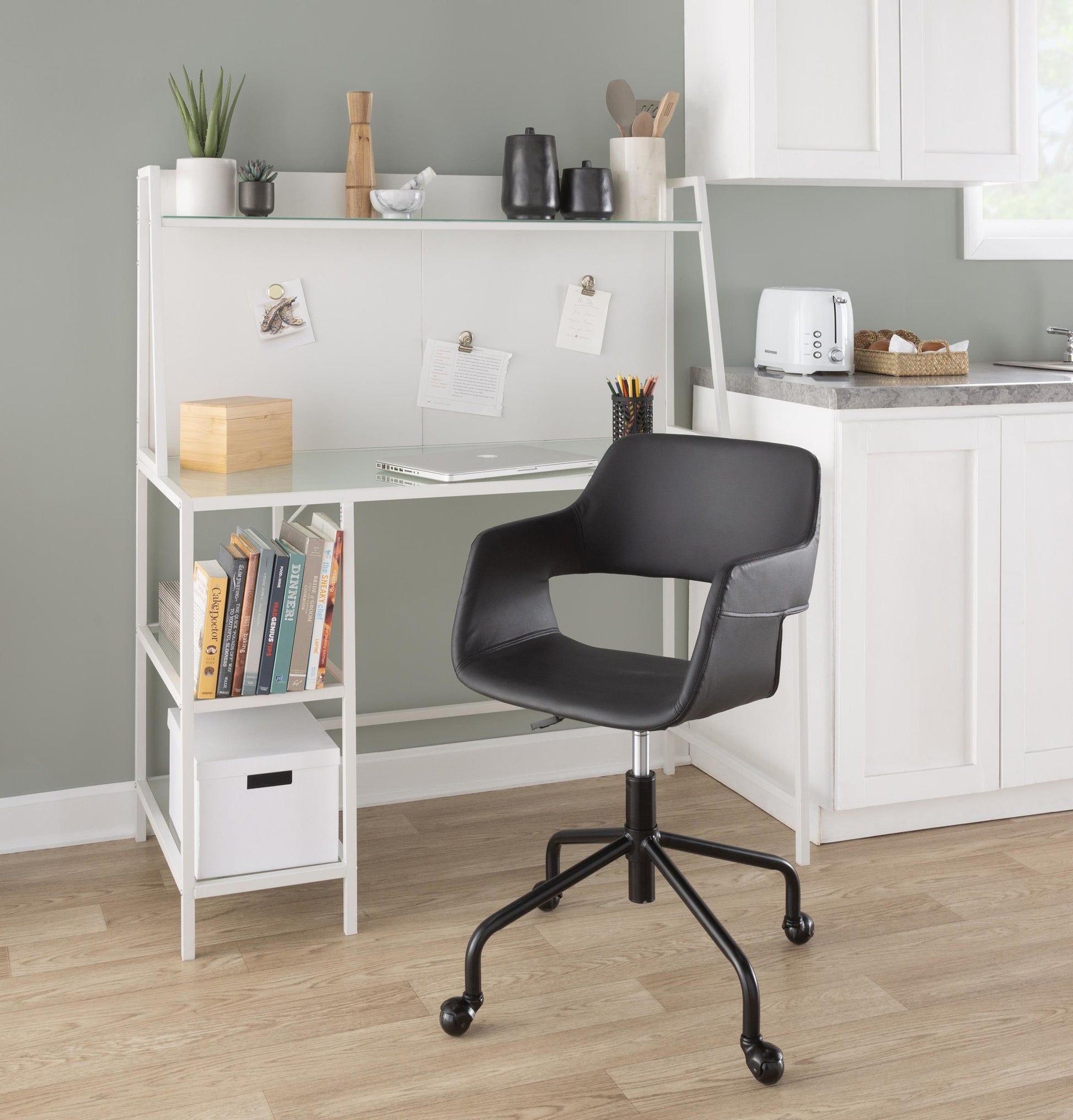 Margarite Contemporary Adjustable Office Chair in Black Metal and Black Faux Leather By LumiSource | Office Chairs | Modishstore - 4