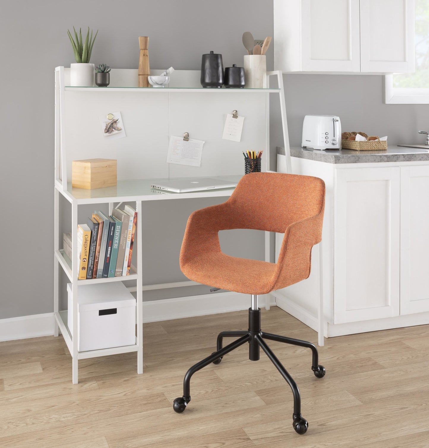 Margarite Contemporary Adjustable Office Chair in Black Metal and Grey Fabric By LumiSource | Office Chairs | Modishstore - 20