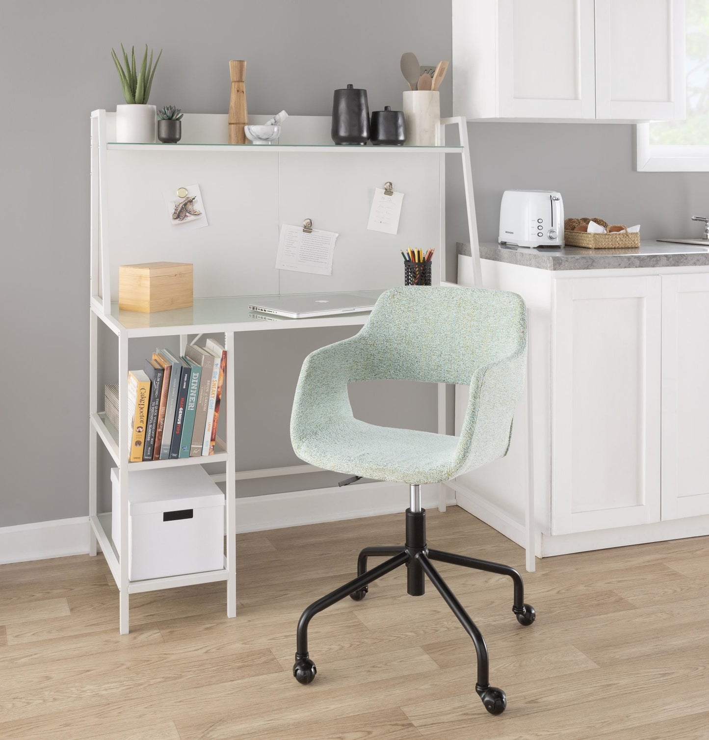 Margarite Contemporary Adjustable Office Chair in Black Metal and Grey Fabric By LumiSource | Office Chairs | Modishstore - 12