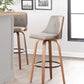 Gianna Mid-Century Modern Fixed-Height Barstool with Swivel in Walnut Wood and Light Grey Faux Leather with Round Black Metal Footrest By LumiSource - Set of 2 | Bar Stools | Modishstore - 4