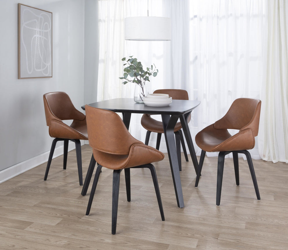 Fabrico Mid-Century Modern Accent/Dining Chair in Black Wood and Camel Faux Leather By LumiSource - Set of 2 | Dining Chairs | Modishstore